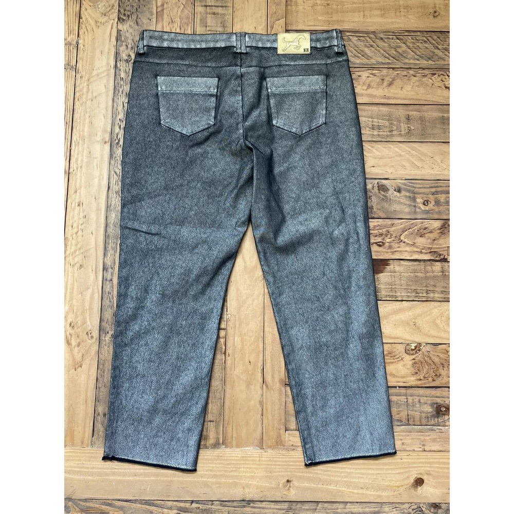 Women's Black and Silver Metallic Crop Jeans Pants by Escada, Sz: 44 US 14 (b6)